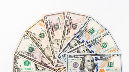 Money US dollars banknotes, a lot of different money. Bitcoin exchange for dollar inflation. Worldwide cryptocurrency and digital payment system. Availability