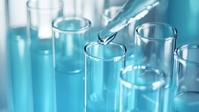 Medical Development Laboratory: Filling Test Tube with Liquid, Conducting Experiment. Advanced Scientific Lab for Medicine, Biotechnology Development. Close-up Shot
