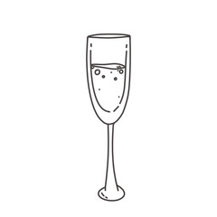 glass of champagne of champagne doodle icon isalated on white black white