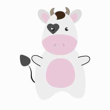 Cute cartoon cow. Printing for children's T-shirts, greeting cards, posters. Hand-drawn vector stock illustration.