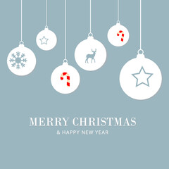 Christmas balls, and the inscription "MERRY CHRISTMAS AND HAPPY NEW YER"