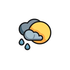 The sun and cloud with rain filled outline icon