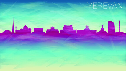 Yerevan Armenia Skyline City Icon. Broken Glass Abstract Geometric Dynamic Textured. Banner Background. Colorful Shape Composition.