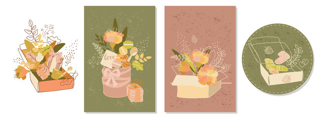 Gift set. Vector illustration in doodle style for greeting cards, invitations, posters.