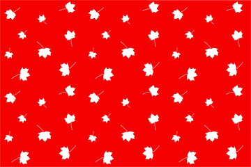 Seamless autumn vector background from white silhouette maple leaves on red. Design element