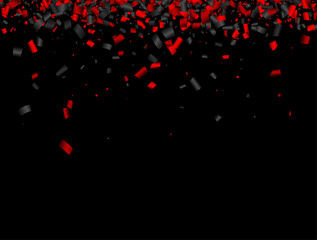 Naklejka na ściany i meble Black and red confetti empty banner background.