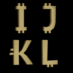 Golden metal Bitcoin alphabet - letters I-L