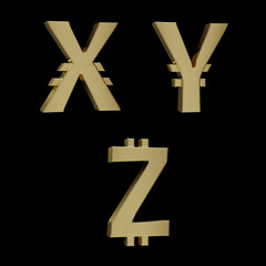 Obraz premium Golden metal Bitcoin alphabet - letters X-Z