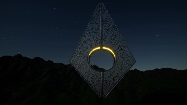 Fantasy 3d with alien artifact fiction architect psychedelic industry building 4k