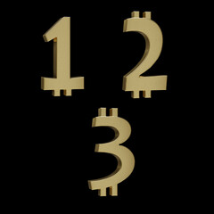 Golden metal Bitcoin alphabet - digits 1-3