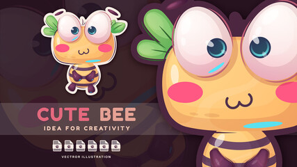 Cartoon character funny animal bee - cute sticker