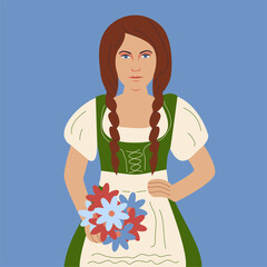 Germany flat girl with flowers wearing traditional green costume