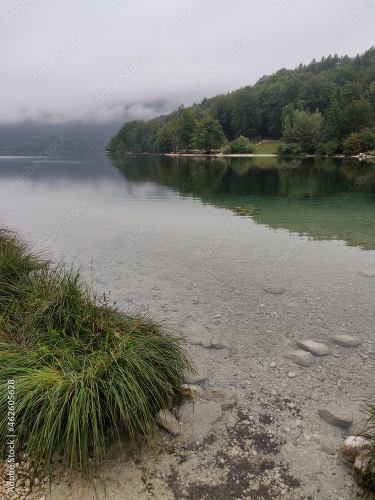 Sticker Vertical shot of Bohinj Lake in summer. Triglav National Park, Slovenia.