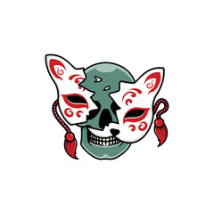 Japanese kitsune mask with skull, Vector illustration eps.10