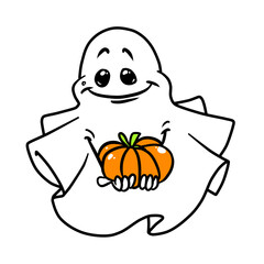 Halloween ghost holding pumpkin gift illustration