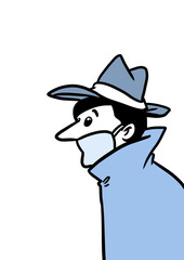 Male medical mask protecting COVID virus illustration