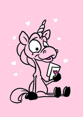 Fototapeta na wymiar Pink card card unicorn love illustration minimalism