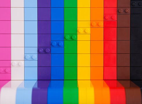 Tambov, Russian Federation - August 12, 2021 Lego colourful rainbow backdrop.