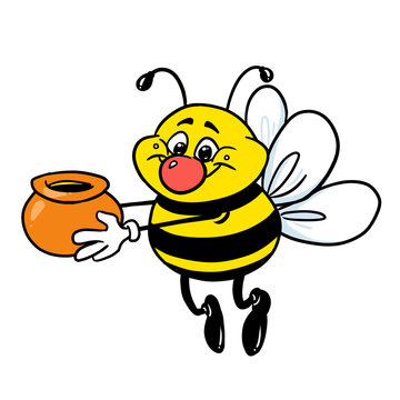 Little funny bee honey pot illustration cartoon