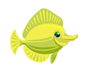 Small colored yellow fish for aquarium isolated. Vector aquarium ocean fish, marine and sea fish illustration