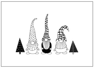 Cute doodle characters gnomes hand drawn. Scandinavian style greeting card. Vector poster for children's room and clothing print