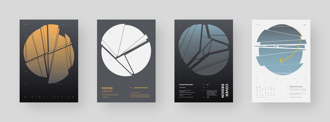 Abstract set Placards, Posters, Flyers, Banner Designs, Blank, Document. Colorful illustration on vertical A4 format. Original geometric shapes composition. Decorative minimal backdrop. © Nick Risky