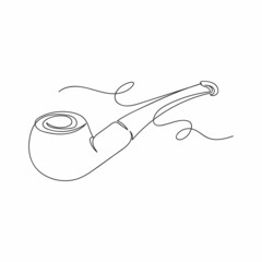 Obraz premium Continuous one line drawing of pipe for smoking in silhouette on a white background. Linear stylized.