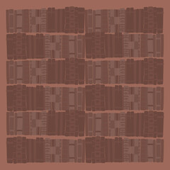 Shelving background with antique books. Vintage background with books. Vector illustration.