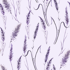 Naklejki  Watercolor lavender flower, grass   seamless pattern in vintage hand drawn style. Elegant floral background illustration.Watercolor provance lavender set. Flowers isolated on background. bouquet 