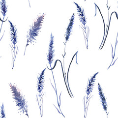 Watercolor lavender flower, grass   seamless pattern in vintage hand drawn style. Elegant floral background illustration.Watercolor provance lavender set. Flowers isolated on background. bouquet 