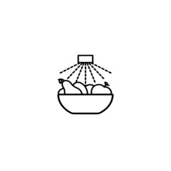 Wash food hygiene thin line icon. Disinfection fruits and vegetables outline style pictogram on white background. Coronavirus prevention signs for mobile concept and web design. Vector graphics