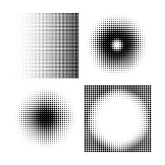 Halftone circles, halftone dot pattern texture set on white background