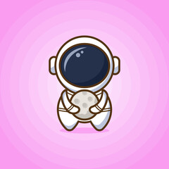 Cute astronaut bringing a little moon in pink background