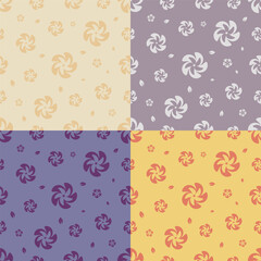 Fototapeta na wymiar set of seamless patterns with silhouettes of leaves and and flowers. Ornament for decoration and printing on fabric. Design element. Vector
