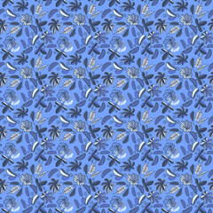 Seamless organic abstract pattern with flowers, leaves