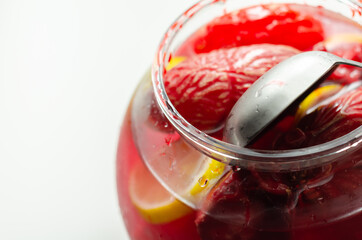 Punch prepared for Halloween party with decorative elements stylized as human organs