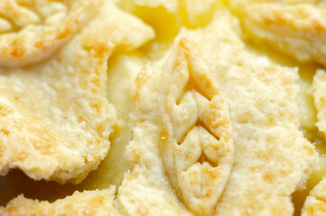 Traditional apple pie, Bramley apple filling in shortcrust pastry, topped with demerara sugar glaze