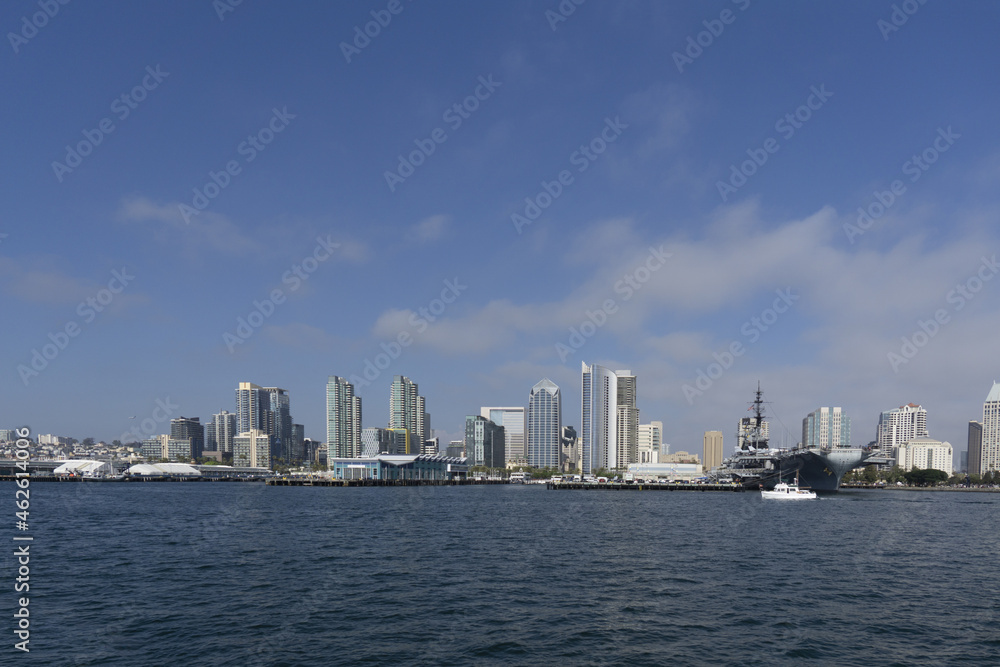 Sticker Skyline and USS Midway aircraft carrier in San Diego