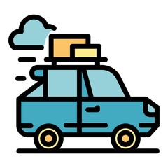 Car travel icon. Outline car travel vector icon color flat isolated