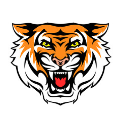 Angry tiger roaring head face. Vector illustration for tattoo, print, poster, sticker, logo, emblem. 