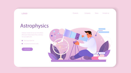 Astronomer web banner or landing page. Professional scientist