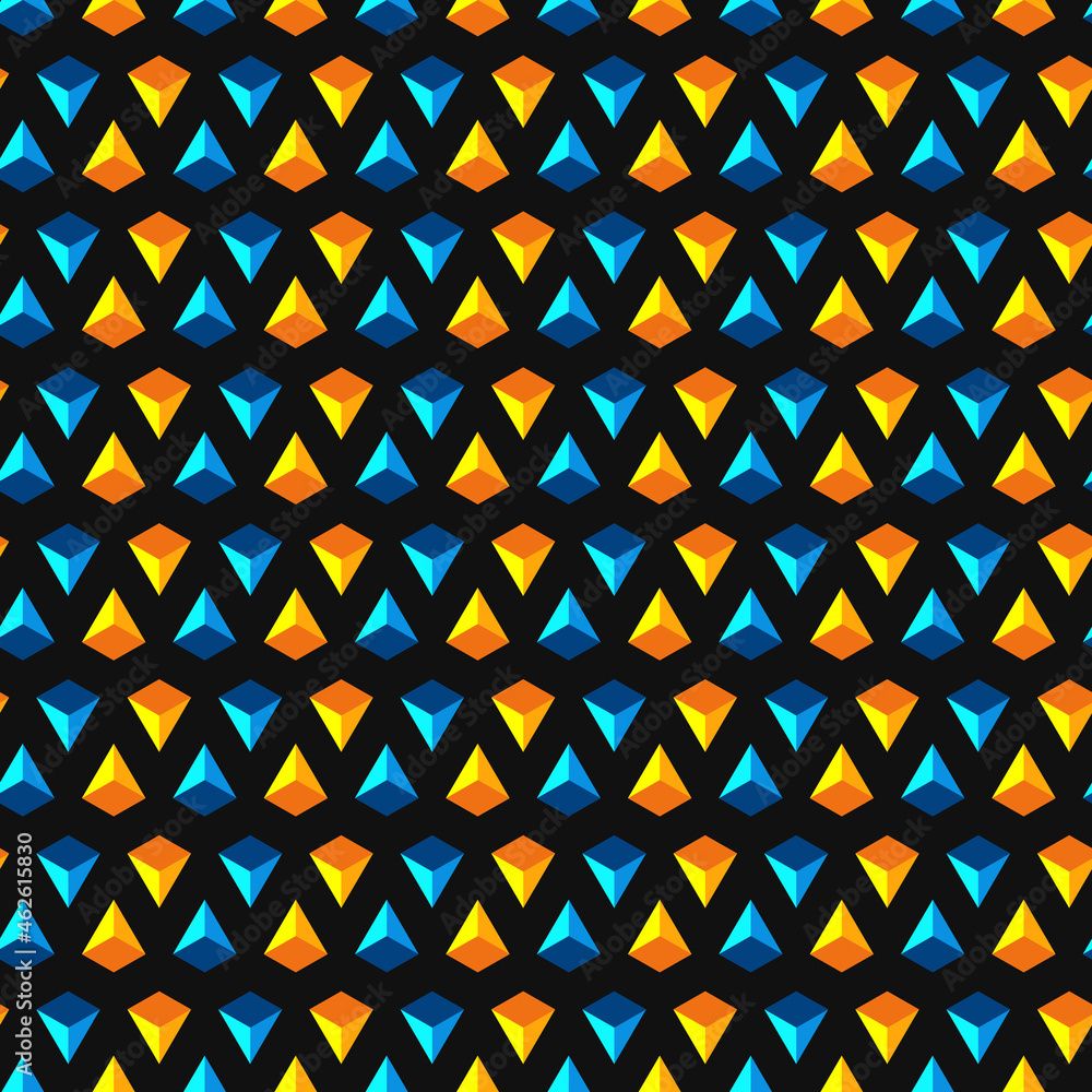 Poster seamless abstract pattern with triangles and pyramids. vector colored background.