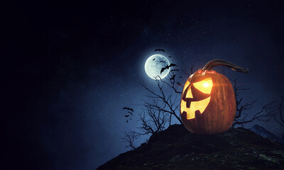 Halloween image with pumpkins . Mixed media