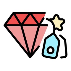 Diamond sale icon. Outline diamond sale vector icon color flat isolated