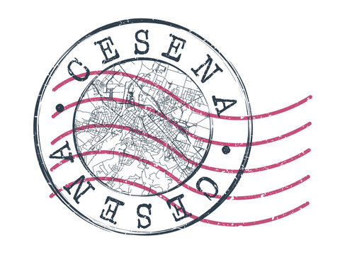 Cesena, Province of Forl&igrave;-Cesena, Italy Stamp Map Postal. Silhouette Seal Roads and Streets. Passport Round Design. Vector Icon. Design Retro Travel National Symbol.