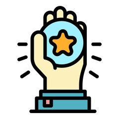 Gift loyalty coin icon. Outline gift loyalty coin vector icon color flat isolated