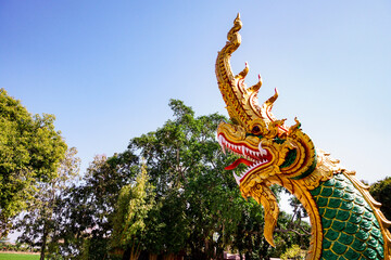 Fototapeta na wymiar Naga Head the King of sneak serpent statue