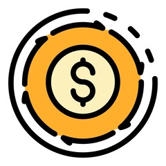 Money shop dollar icon. Outline money shop dollar vector icon color flat isolated