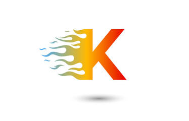 K letter fire logo design in a beautiful red and yellow gradient. Flame icon lettering concept vector illustration.