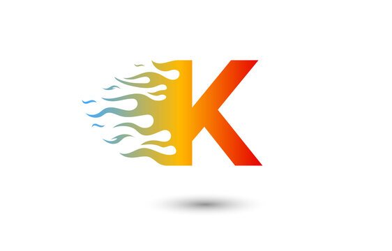 K letter fire logo design in a beautiful red and yellow gradient. Flame icon lettering concept vector illustration.
